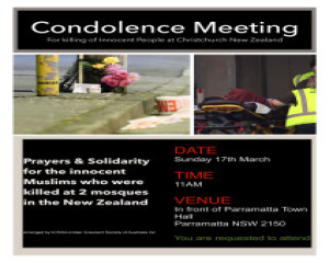 Condolence meeting for killing of innocents  in New Zealand